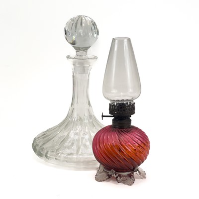 Lot 807 - A cut glass ship's decanter and stopper.