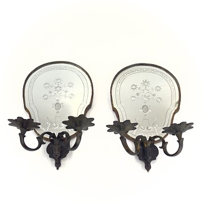 Lot 15 - A pair of Venetian mirrored twin branch wall sconces.