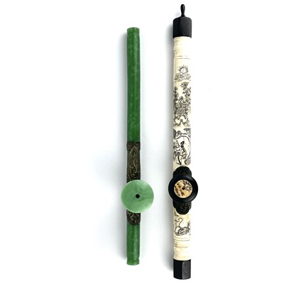 Lot 145 - A Chinese jade opium pipe, mid 20th century