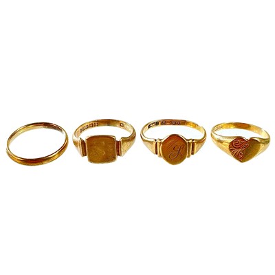 Lot 132 - Four 9ct gold rings.