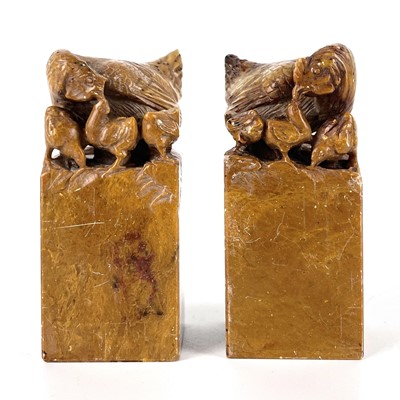 Lot 147 - A pair of Chinese hardstone seals, each...