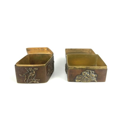 Lot 453 - Two Japanese bronze and brass pill boxes, Meiji period.