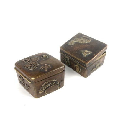 Lot 453 - Two Japanese bronze and brass pill boxes, Meiji period.