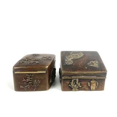 Lot 453 - Two Japanese bronze and brass pill boxes, Meiji period.