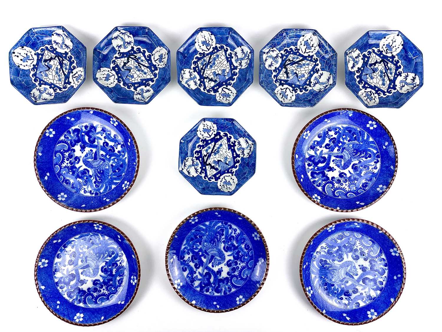 Lot 460 - A set of six Japanese blue and white porcelain hexagonal dishes, circa 1900.