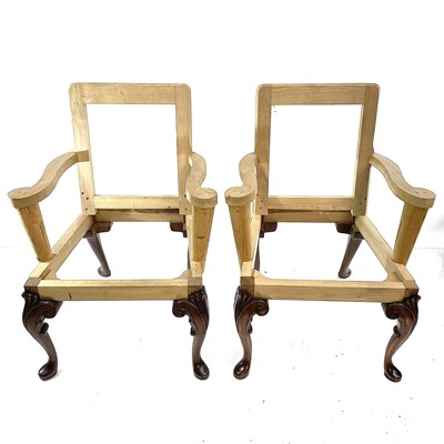 Lot 1858 - A pair of George III style mahogany and beech armchair frames.