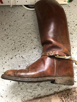 Lot 84 - A pair of tan leather Cavalry riding boots with spurs.