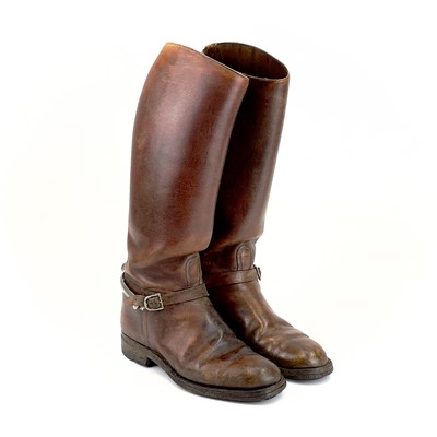 Lot 84 - A pair of tan leather Cavalry riding boots with spurs.