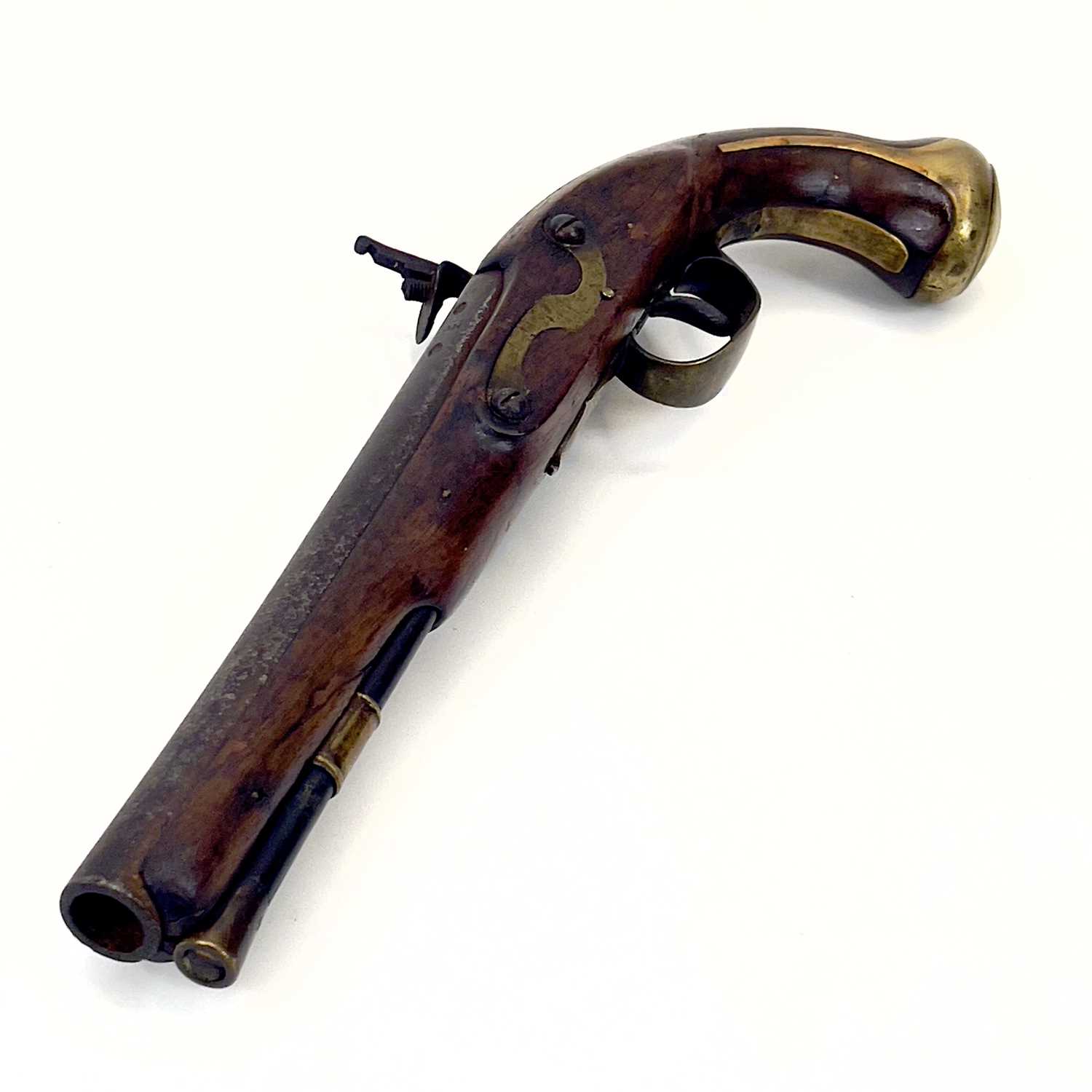 Lot 13 - A brass mounted flintlock pistol.