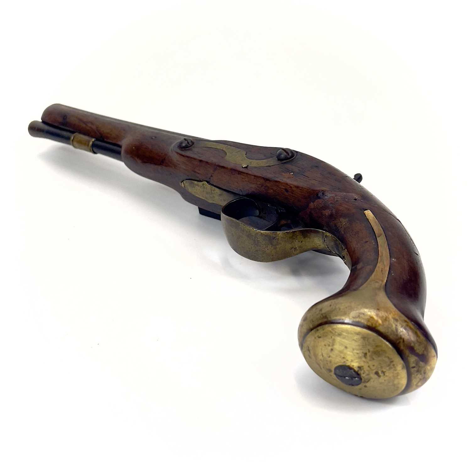 Lot 13 - A brass mounted flintlock pistol.