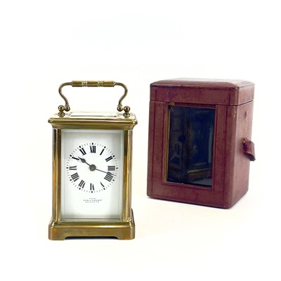 Lot 1710 - A French brass cased carriage timepiece, retailed by Hamilton & Co, Calcutta.