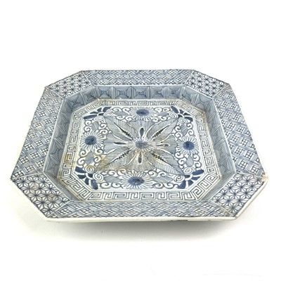 Lot 180 - A Japanese blue and white porcelain octagonal dish, Meiji period.