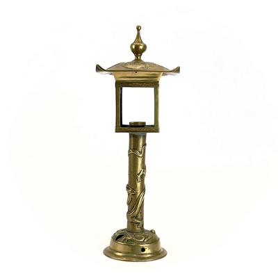 Lot 153 - A Japanese brass lantern type table lamp.