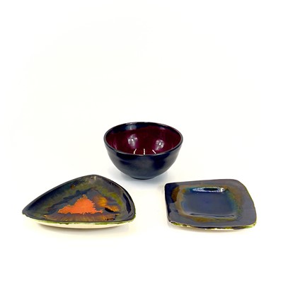 Lot 857 - An Eric Leaper pottery triangular dish.