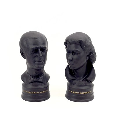 Lot 849 - A pair of Wedgwood basalt busts of H.M Queen Elizabeth and HRH The Duke of Edinburgh.