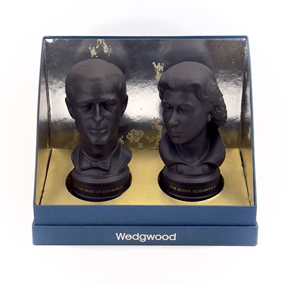 Lot 849 - A pair of Wedgwood basalt busts of H.M Queen Elizabeth and HRH The Duke of Edinburgh.