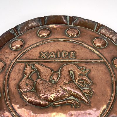 Lot 136 - An Arts and Crafts Hayle copper tray of circular form