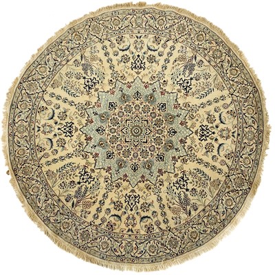 Lot 202 - A Persian part silk circular rug, mid 20th century.