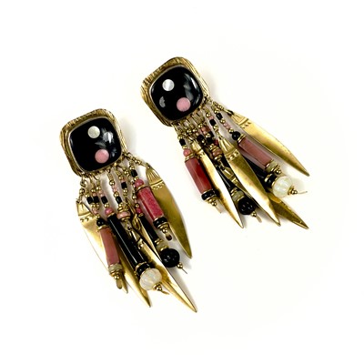 Lot 557 - A stylish Modernist pair of silver gilt stone set earrings by Tabra.