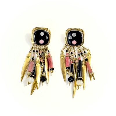 Lot 557 - A stylish Modernist pair of silver gilt stone set earrings by Tabra.