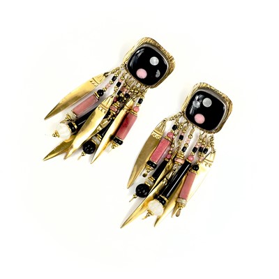 Lot 557 - A stylish Modernist pair of silver gilt stone set earrings by Tabra.