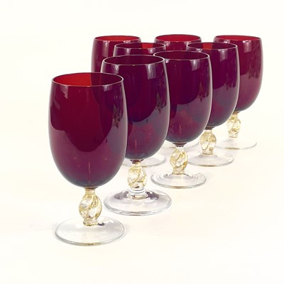 Lot 844 - A set of eight Venetian glass wine glasses.