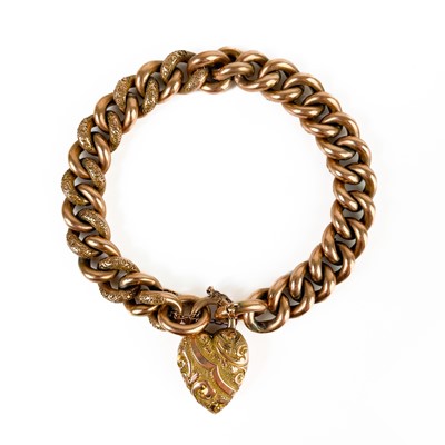 Lot 279 - An Edwardian 9ct rose gold bracelet with heart shaped padlock clasp.