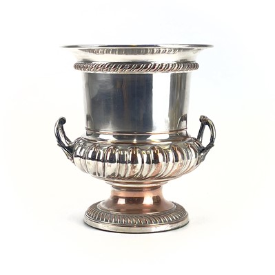 Lot 109 - A Victorian Campana form silver plated wine cooler.