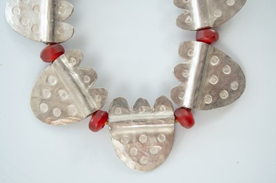 Lot 197 - A contemporary silver and carnelian bead fringe necklace by Guy Royle.