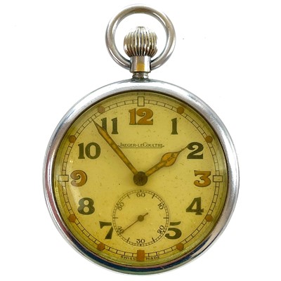 Lot 471 - A Jaeger-LeCoultre WWI military issue nickel cased crown wind pocket watch.