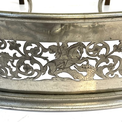 Lot 86 - A George III style polished steel fender, fire irons and dogs.