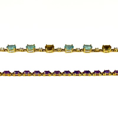 Lot 214 - A contemporary 9ct gold amethyst set line bracelet by Rocks & Co.