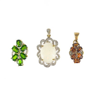 Lot 336 - A contemporary 9ct white opal and diamond pendant by Rocks & Co.