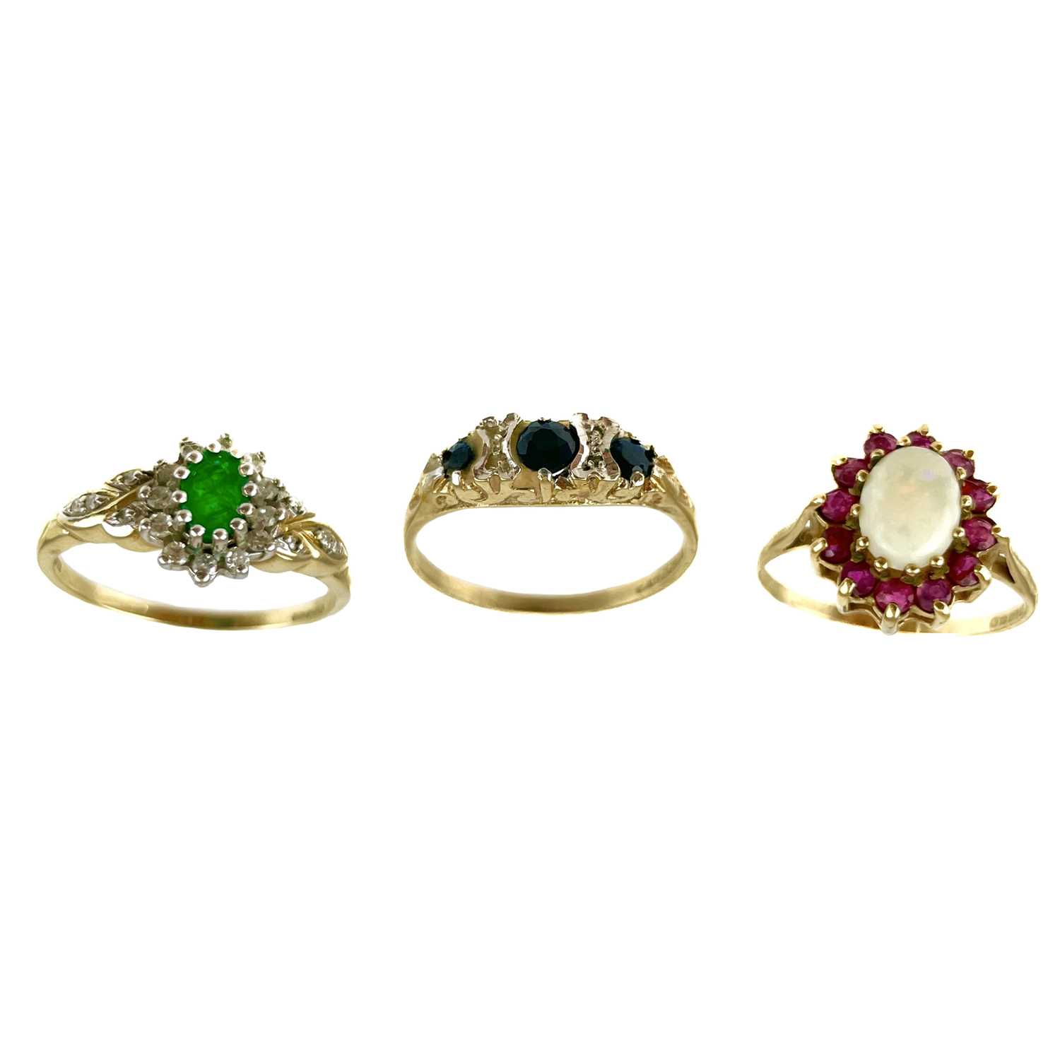 Lot 223 Three 9ct gold gem set dress rings.