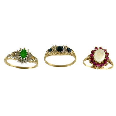 Lot 223 - Three 9ct gold gem set dress rings.