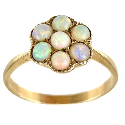 Lot 95 - A 9ct Opal set cluster ring.