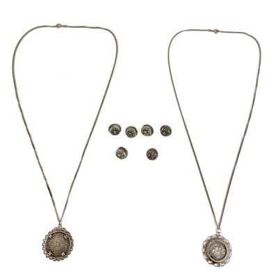 Lot 280 - Two William III mounted silver coin pendants.