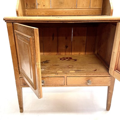 Lot 28 - A Victorian small pine kitchen dresser.