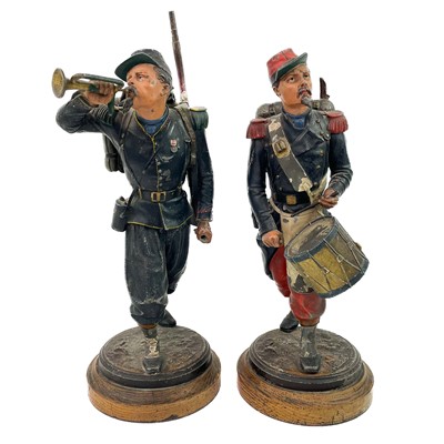 Lot 7 - After Emile Guillemin, a pair of French coloured spelter figures.