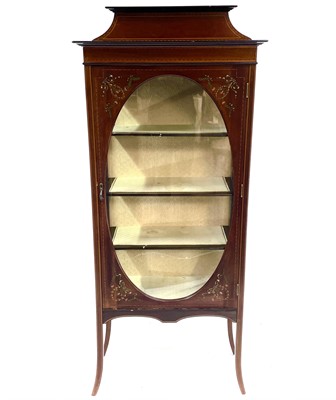 Lot 1920 - An Edwardian mahogany inlaid and painted display cabinet.