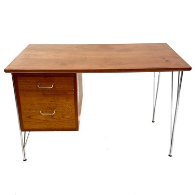 Lot 535 - A Danish teak and chrome 'Hairpin' desk.