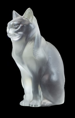 Lot 920 - A Lalique frosted glass cat sculpture, 'Chat Assis'.