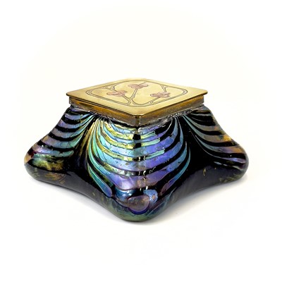 Lot 415 - An iridescent glass inkwell, probably Loetz.