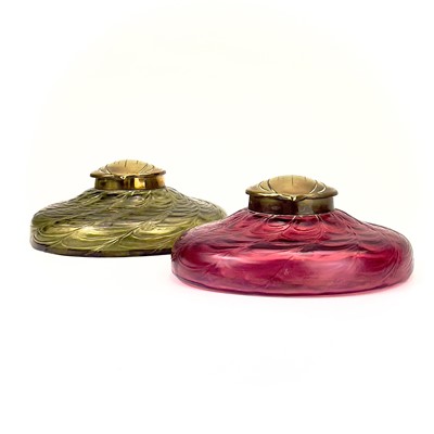 Lot 418 - A circular ruby glass inkwell, probably Kralik.