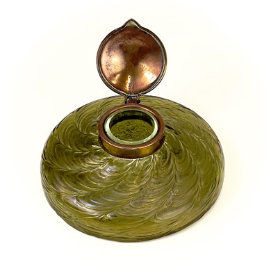 Lot 418 - A circular ruby glass inkwell, probably Kralik.