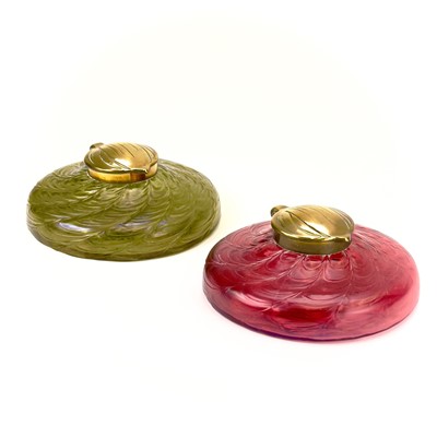 Lot 418 - A circular ruby glass inkwell, probably Kralik.