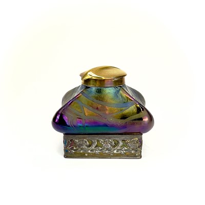 Lot 424 - An iridescent glass inkwell, probably Loetz.