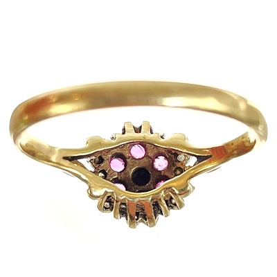 Lot 372 - A 9ct diamond and ruby cluster ring.
