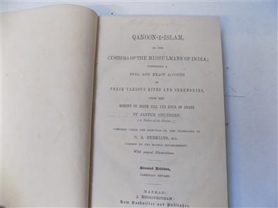 Lot 436 - "Qanoon-e-Islam, or the Customs of the Mussulmans of India..." by Jaffur Shurreef.