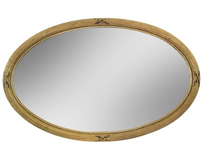 Lot 1933 - An early 20th century gilt oval bevelled edge mirror.